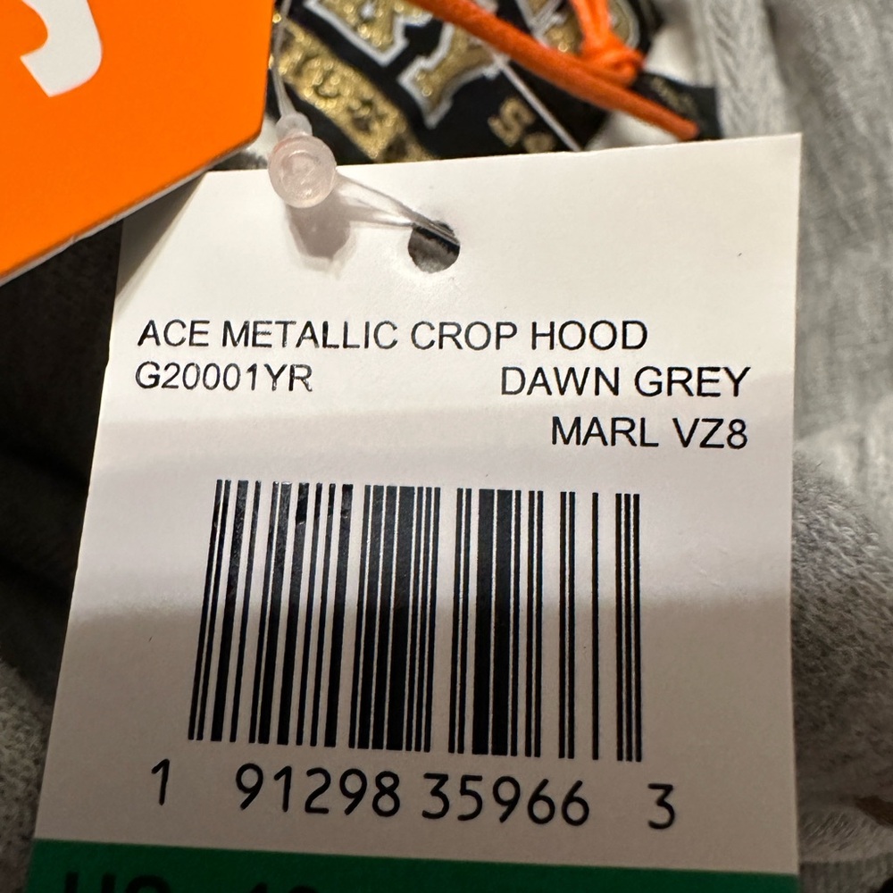 Superdry Ace Metal Crop Hoodie - NWT - Size 10 Gray Hoodie with Gold Logo - Picture 13 of 16